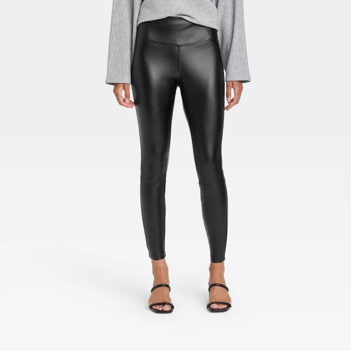 Women&#39;s High-Waisted Faux Leather Ankle Leggings - A New Day&#8482; Black L | Target