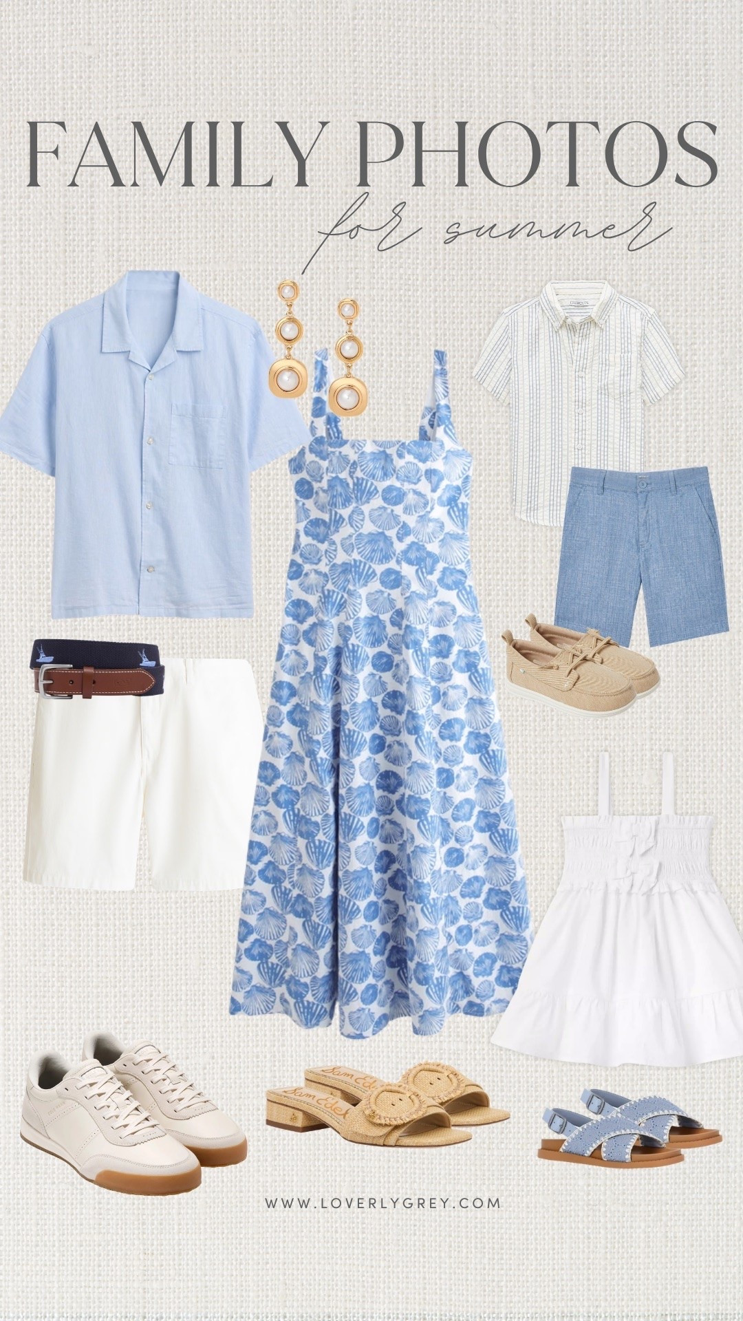 Blue + white summer family photo outfit ideas that feel classic, coastal, and effortless 🤍 These coordinated looks are perfect for beach photos, vacation portraits, and timeless summer memories without feeling overly matching.

loverly grey, family photo outfits, summer family photos, blue and white outfits, beach family outfits, coordinated family looks, coastal style, mom and me outfits, boys chambray shorts, girls white dress, summer style inspiration

#LTKSeasonal #LTKKids #LTKMens