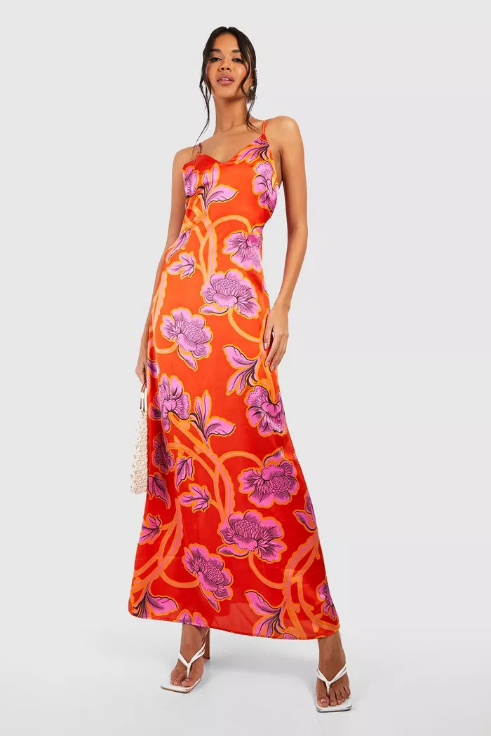 Floral Satin Slip Maxi Dress | Boohoo.com (US & CA)