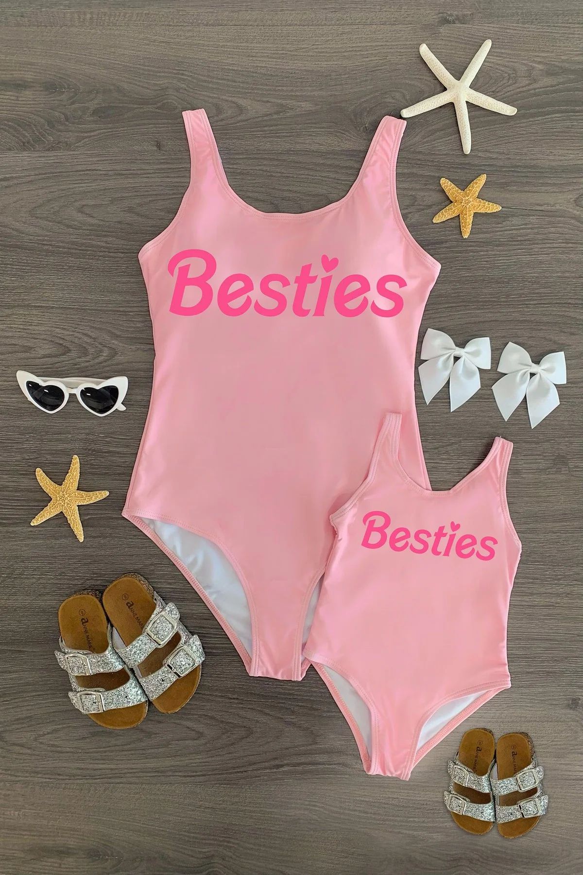 Mom & Me - "Besties" Pink One Piece Swimsuit | Sparkle In Pink