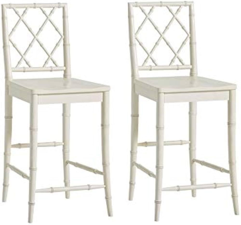 Universal Furniture Bamboo Carved X-Back 29" Bar Stool with Contoured Wood Seat in White (Set of ... | Amazon (US)