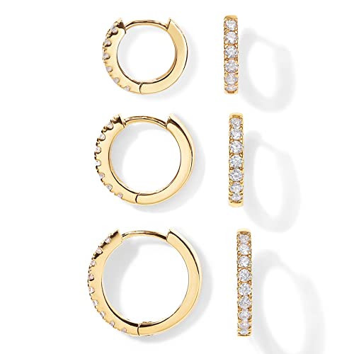 PAVOI 18K Huggie 3 Earring Pack (8mm, 10mm and 12mm) (3 Pack Huggies, Yellow Gold) | Amazon (US)