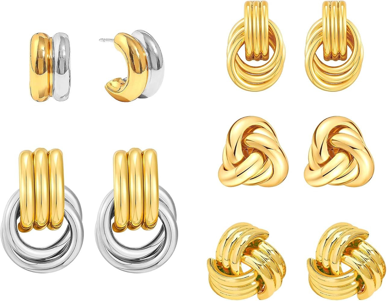 5 Pairs Chunky Gold Earrings for Women 18K Gold Plated Earrings Set Drop Dangle Earrings Lightwei... | Amazon (US)