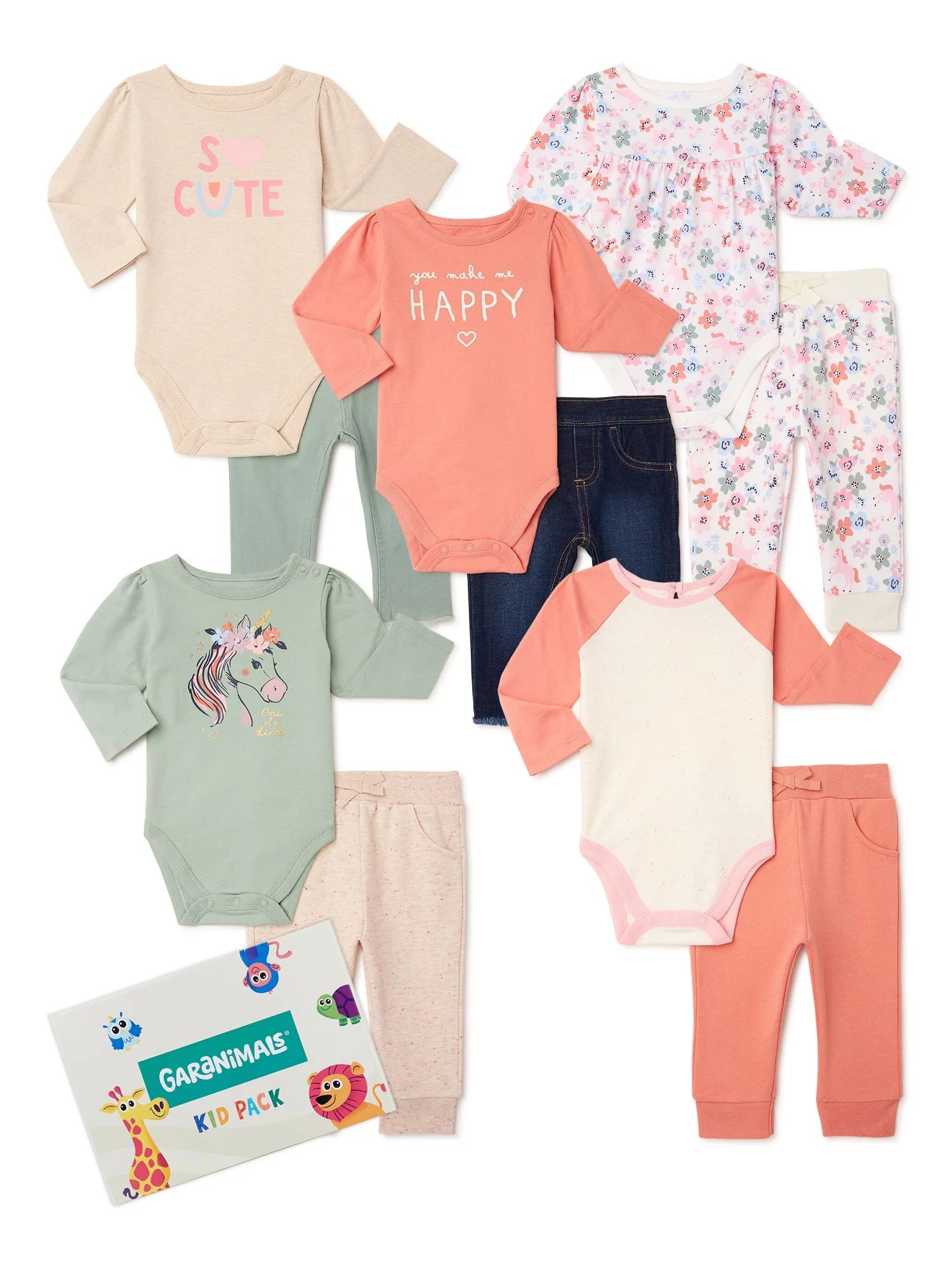 Garanimals Baby Girl Long Sleeve Mix & Match Outfit Kid-Pack Gift Box, 10-Piece, Sizes 0/3M-24M | Walmart (US)