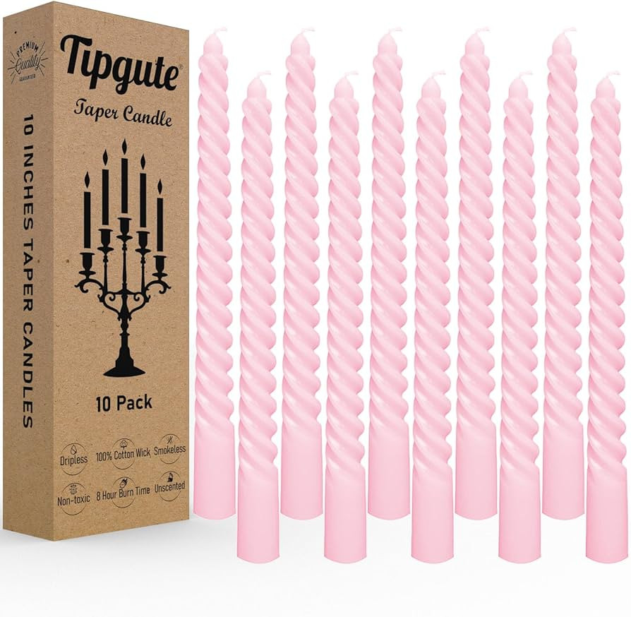 10 Inch Pink Twisted Taper Candles Set of 10 Unscented Long Dripless Candle Sticks Bulk Pastel De... | Amazon (US)