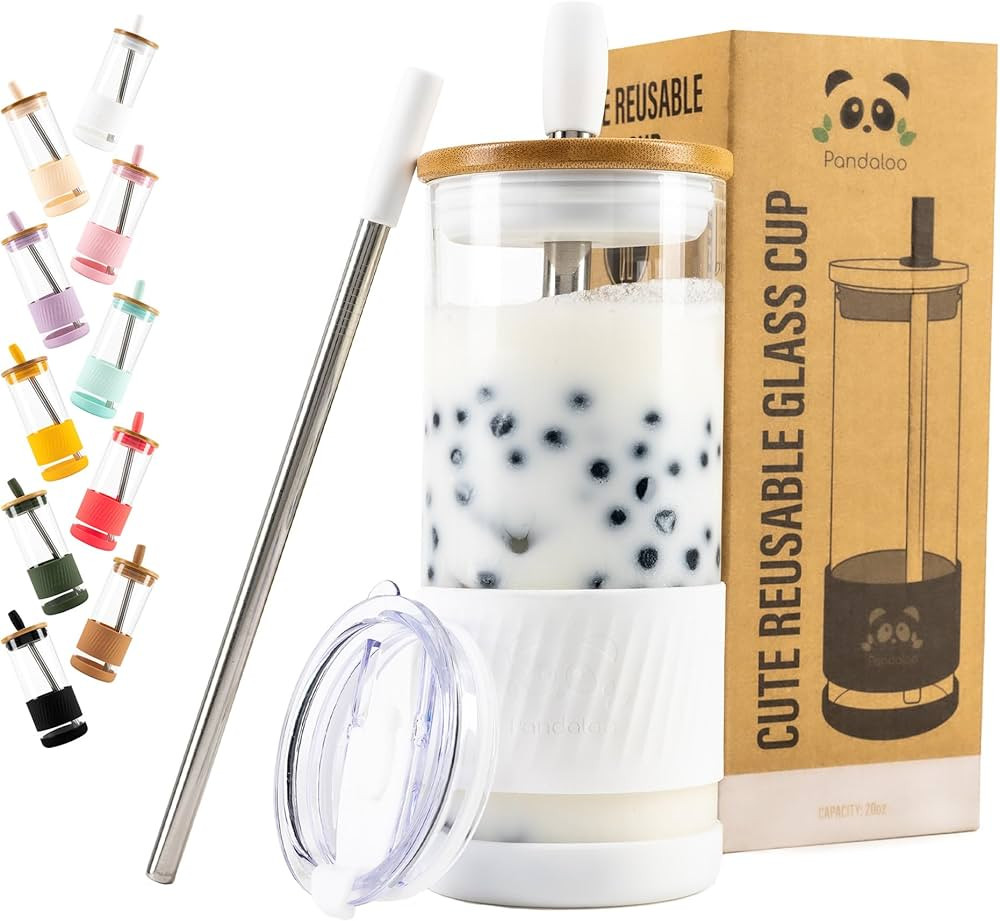 Glass Cups With Lids and Straws -20 Fl Oz- Perfect Size Iced Coffee Cup - Smoothie Cup With Bambo... | Amazon (US)