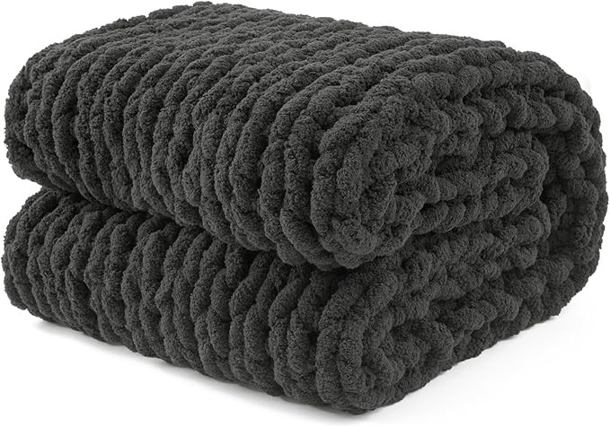 LONG CREATE Chunky Knit Throw Blanket 50"X 60", 100% Handmade with Soft Chenille Yarn, 4.4lbs Thi... | Amazon (US)