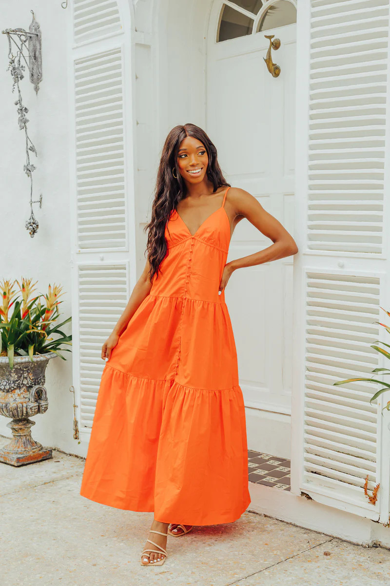 BuddyLove | Kenna Tiered Maxi Dress | Tangerine | BuddyLove