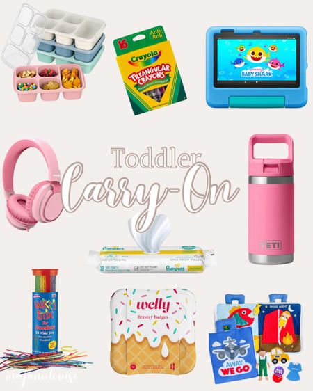 what to pack in 1-3 year old toddler carry on bag to keep them busy and entertained 
tablet
triangle crayons
children’s headphones
essentials
yeti jr 

#LTKunder50 #LTKfamily #LTKkids