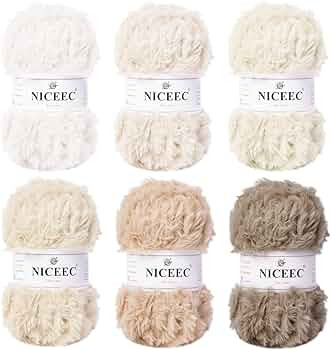 NICEEC Faux Fur Yarn Super Soft Yarn Chunky Fluffy Yarn Eyelash Yarn for Crochet Knit Total Lengt... | Amazon (US)