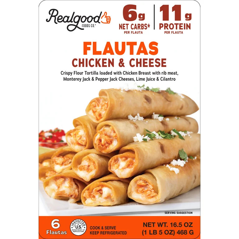 Realgood Foods Co. Chicken & Cheese Flautas, 6 Count, 16.5 oz (Refrigerated) | Walmart (US)