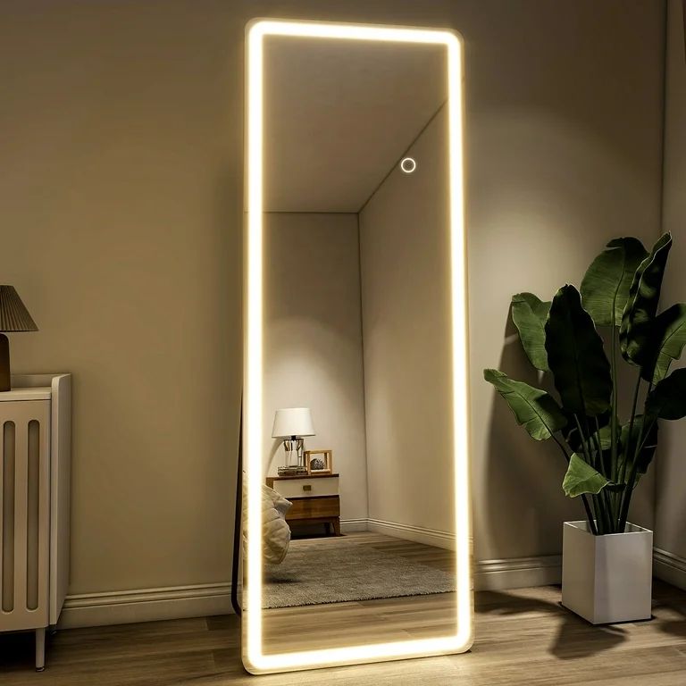 BEAUTYPEAK 64" x 21"  LED Rectangle Full Length Mirror Standing Floor Mirror with Safe Corners,Wh... | Walmart (US)