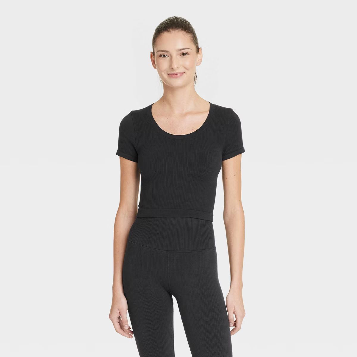 Women's Seamless Rib Cropped Short Sleeve Shirt - All In Motion™ | Target