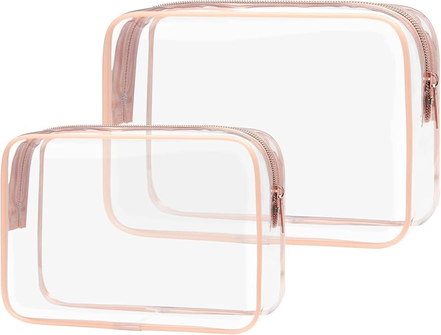 PACKISM Clear Makeup Bags, 2 Pack TSA Approved Toiletry Bag with Handle, Travel Clear Quart Size ... | Amazon (US)
