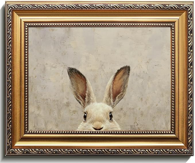 Uniro Vintage Gold Framed Wall Art, Easter Bunny Wall Art Decor, Neutral Rabbit Canvas Oil Painti... | Amazon (US)