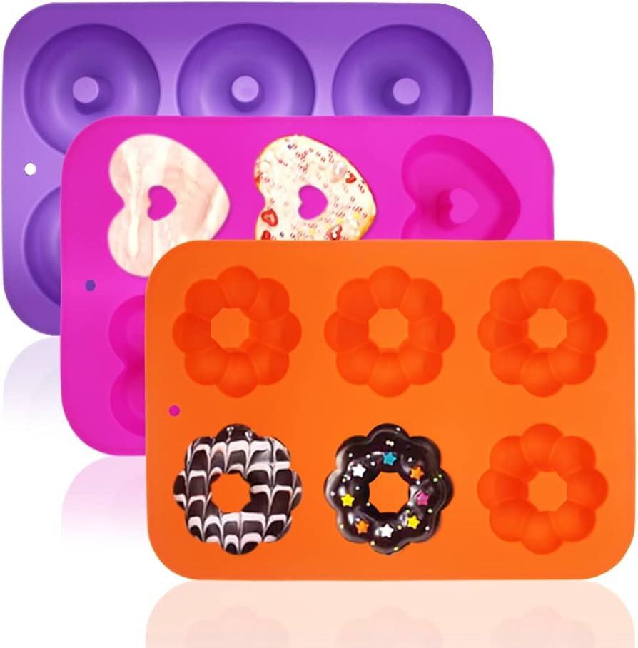 FineGood 3 Pack Silicone Donut Pan for Baking Donut Maker, Silicone Pancake Mold Non-stick Doughn... | Amazon (US)