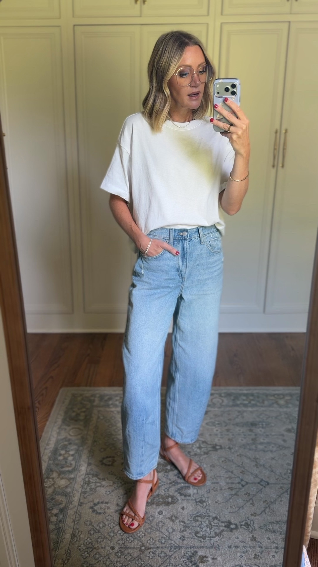 Cutest tee and denim combo from Target. Size 2 in jeans. Small in tee. Both true to size. If in between sizes in jeans, size down.