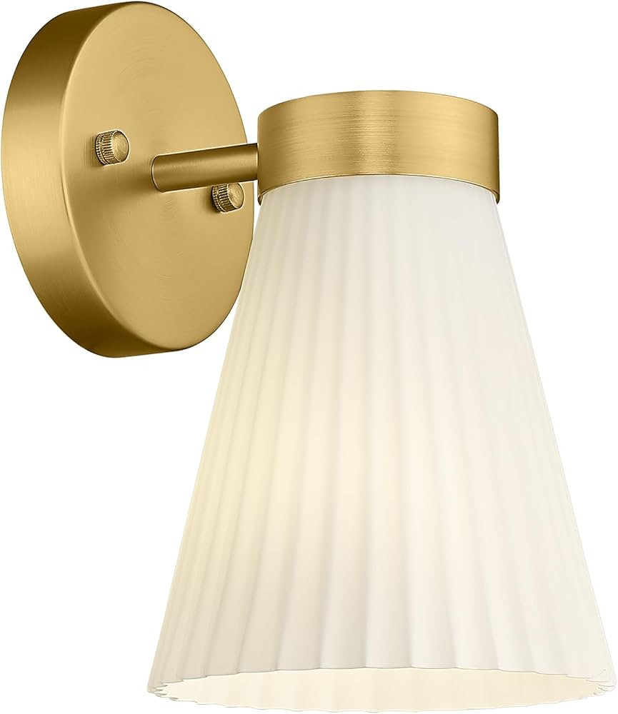 Gold Wall Sconce, HWH Single Wall Light Fixture Brushed Gold Wall Lamp with Frosted Milk White St... | Amazon (US)