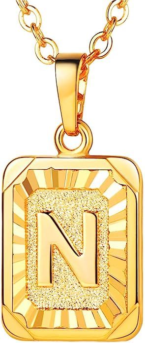 U7 Monogram Necklace A-Z 26 Letters Pendants 18K Gold/Platinum Plated Square Tiny Initial Necklac... | Amazon (US)