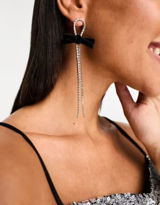 True Decadence velvet bow drop earrings in silver | ASOS (Global)