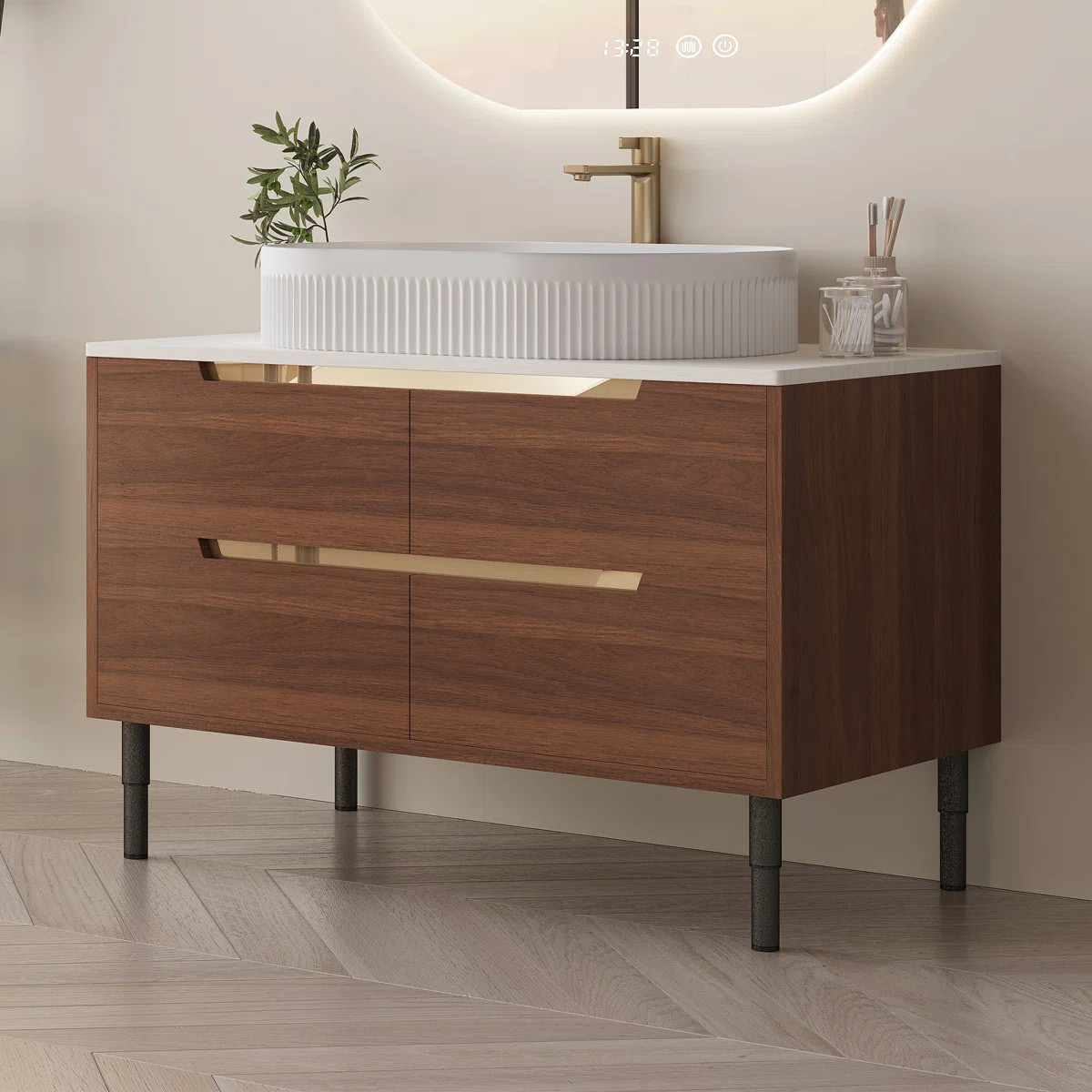 36" Modern Dual-Design Bathroom Vanity With Ceramic Sink & 4 Soft-Close Drawers, Floating Or Free... | Wayfair North America