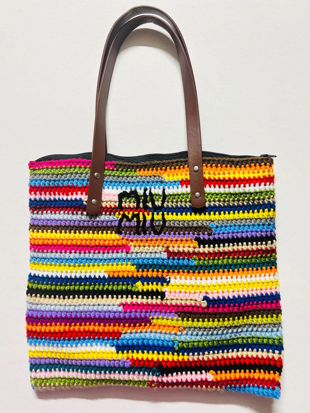 Luxury Crochet Rainbow Tote Handmade Crochet Clutch Purse Bag Zipper Miu Miu Inspired - Etsy | Etsy (US)