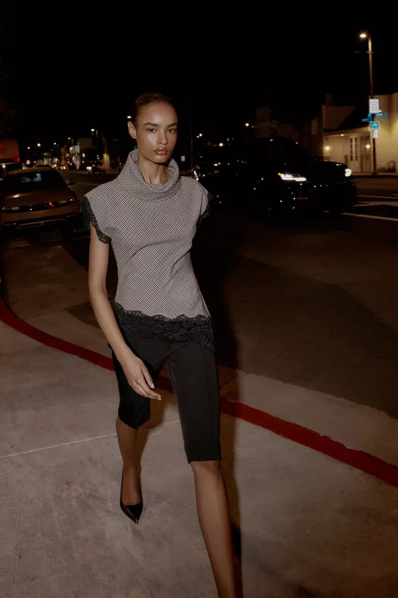 HOUNDSTOOTH LACE TOP | Zara UK