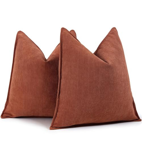 ZWJD Rust Throw Pillow Covers 18x18 Set of 2 Chenille Fall Pillow Covers with Elegant Design Soft and Luxurious Decorative Throw Pillows for Couch, Bed, and Home Decor | Amazon (US)