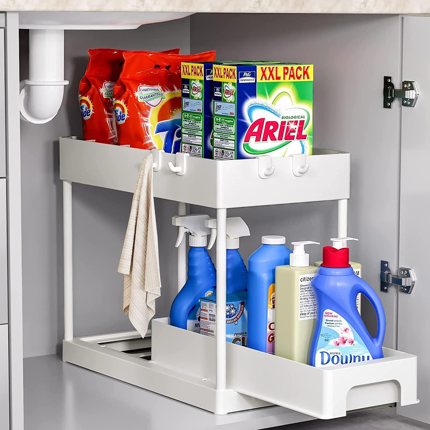 Under Sink Organizers and Storage Pull Out Sliding Drawers,2 Tier Under-Sink Organizers with Slid... | Amazon (US)