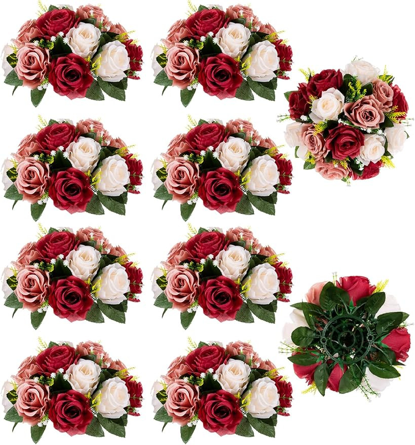 BLOSMON Wedding Flowers Centerpieces for Tables: 10 Pcs Burgundy & Dusty Rose & Creamy White Fake... | Amazon (US)