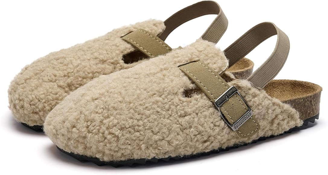 GEMAX Boston Toddler Kids Clogs Slippers - Comfy Soft Cork Footbed Fuzzy Lined Slip On Adjustable... | Amazon (US)