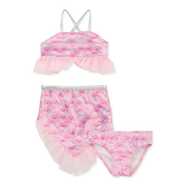 Wonder Nation Baby and Toddler Girl Bikini and Mermaid Skirt Swim Set, Sizes 12M-5T | Walmart (US)