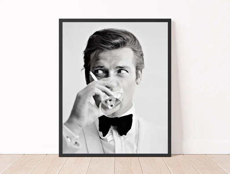 Vintage Black and White Roger Moore Photo Print Classic Hollywood 007 James Bond Poster - Etsy | Etsy (US)