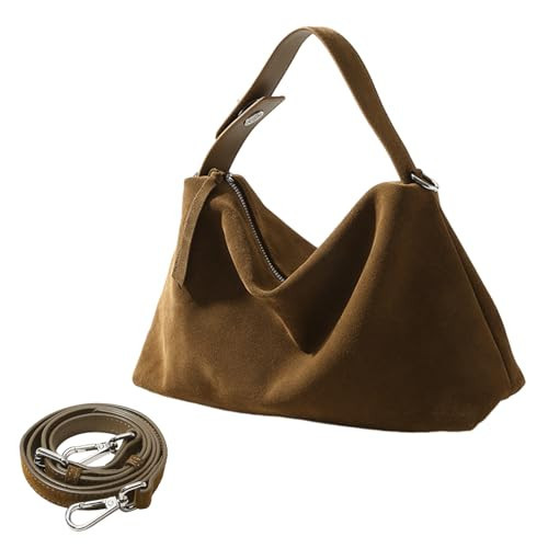 Genuine Leather Suede Hobo Bags for Women, Brown Suede Handbag Purse Retro Slouchy Tote Bag Shoulder Bag | Amazon (US)