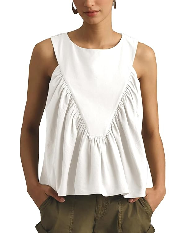 Hixiaohe Shirred Swing Tank Tops for Women Fashion Flowy Sleeveless Shirts Casual Crew Neck Blous... | Amazon (US)