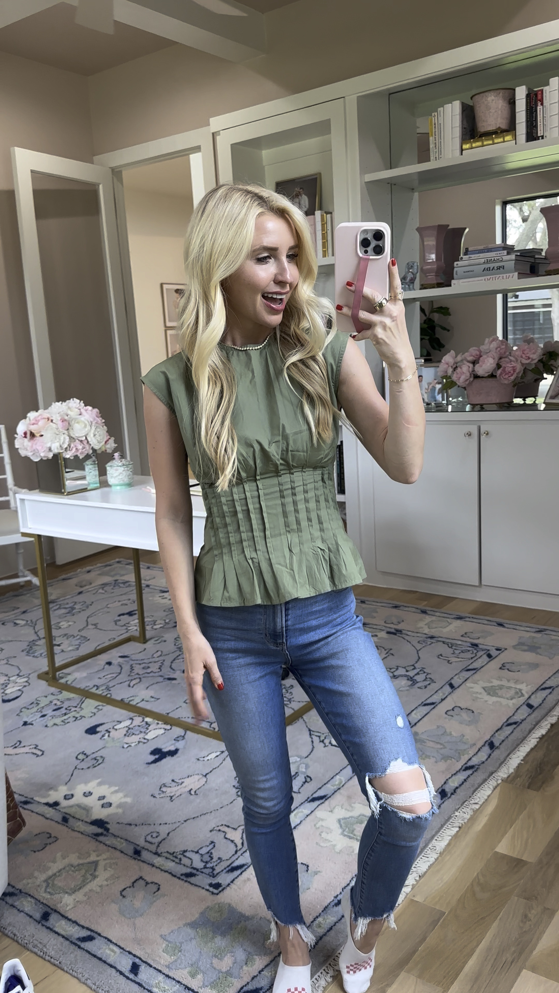 Loving this new peplum top from Abercrombie! So flattering  Wearing XXS. 

#LTKSeasonal #LTKFindsUnder100