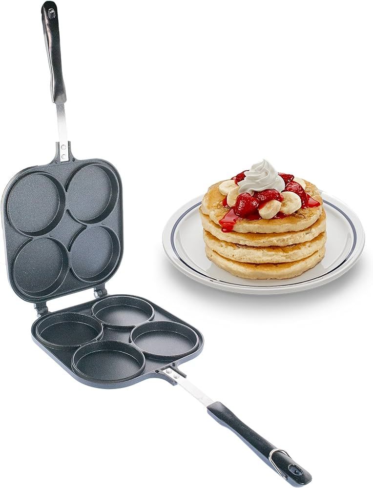 5 STAR SUPER DEALS Pancake Pan Maker Nonstick Double Sided w/ 4 Small Round Mold Designs for Perf... | Amazon (US)