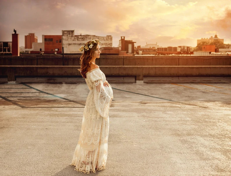 READY TO SHIP Boho Lace Maternity Gown Photography Long | Etsy | Etsy (US)