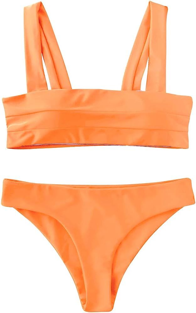 Women's Wide Straps Bandeau Neon Swimsuit | Amazon (US)