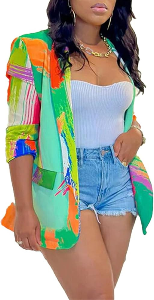 NRTHYE Womens Casual Blazer Jacket Multicolor Long Sleeve Open Front Work Office Blazer Jacket | Amazon (US)
