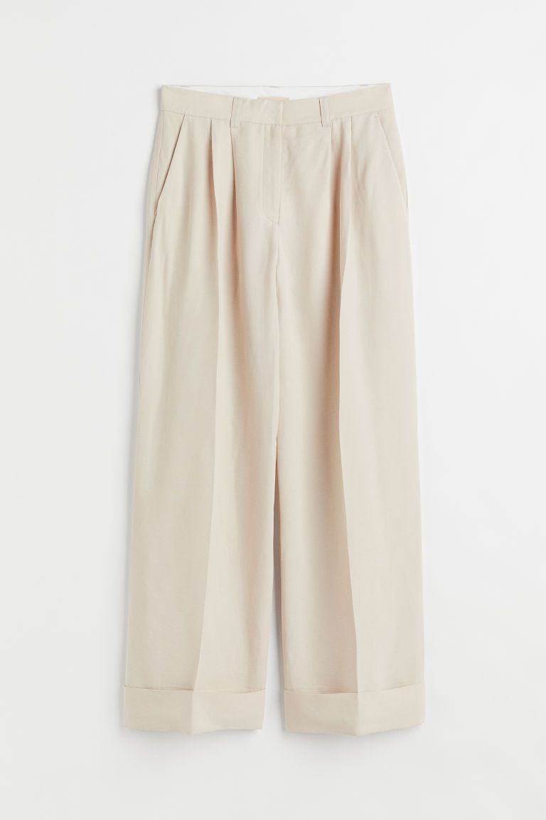 H & M - Wide-cut Lyocell-blend Pants - Beige | H&M (US + CA)
