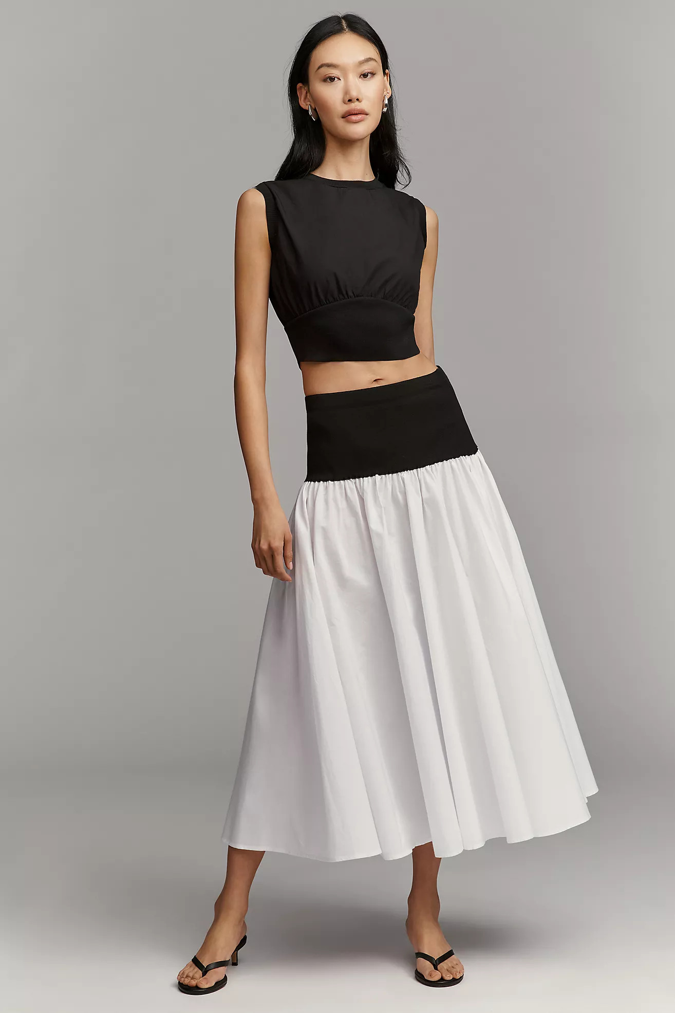 By Anthropologie Cotton Twofer Drop-Waist Midi Skirt | Anthropologie (US)