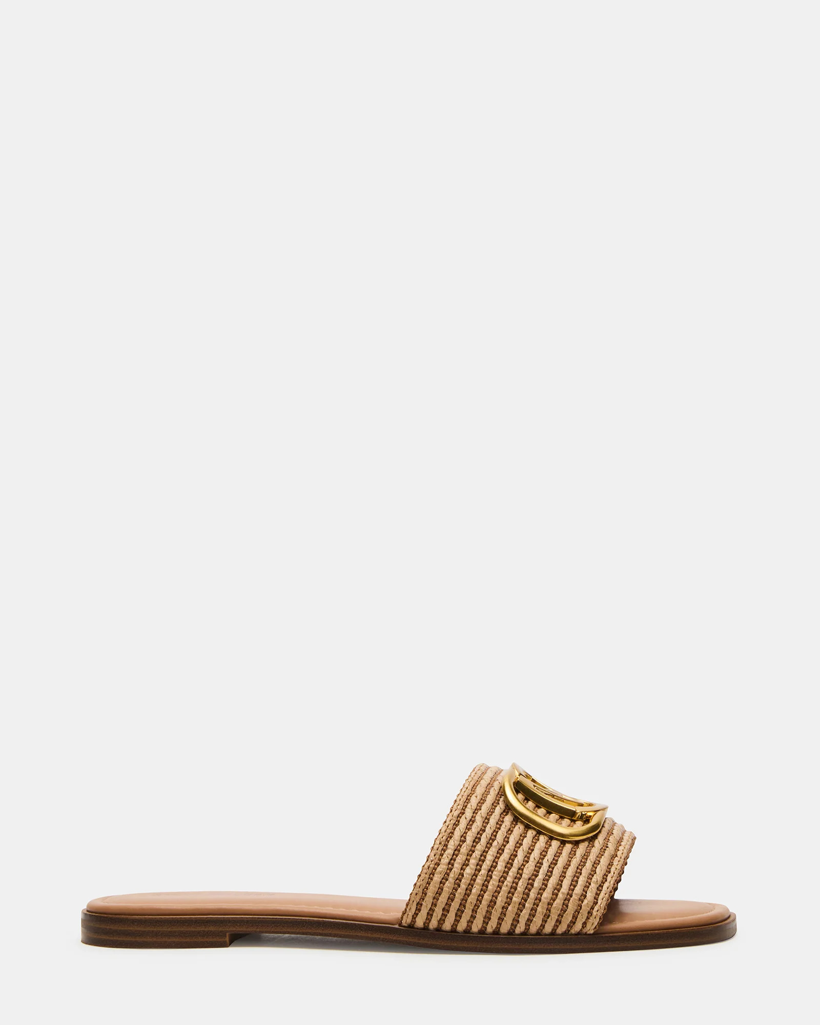 KORA Natural Raffia Gold Detail Slide Women's Sandal | Steve Madden (US)