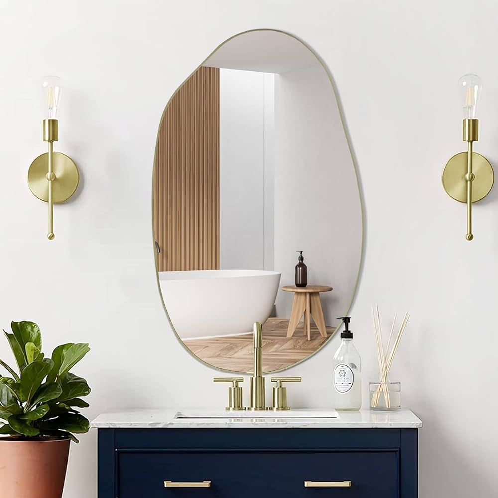 Irregular Wall Mirror, Asymmetrical Modern Mirror, Unique Odd Shaped Mirror, Gold Organic Mirror ... | Amazon (US)