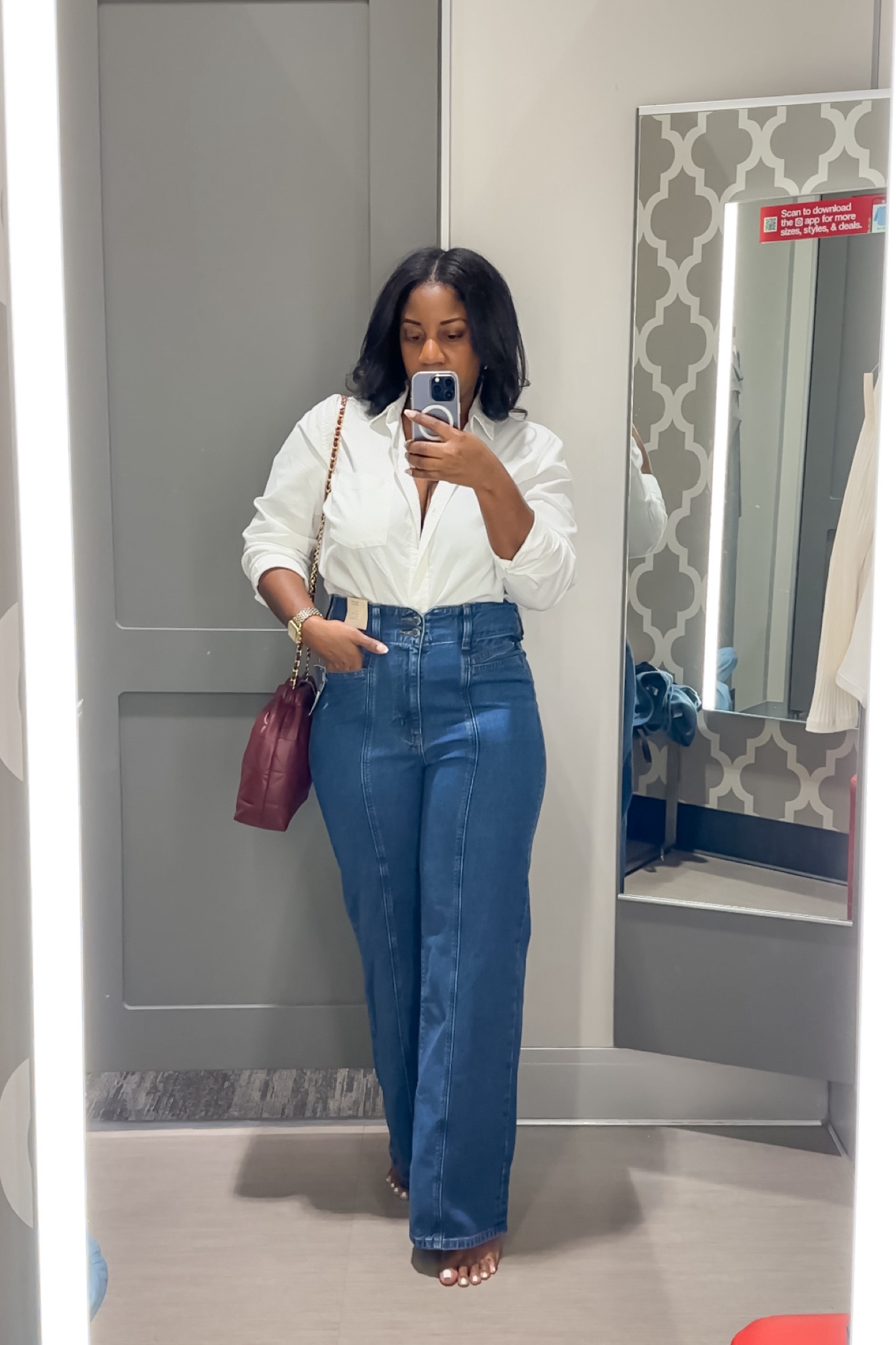 Fall Outfit Inspo From Target 🎯 Wearing a L in the top and 12 in the jeans. Love the fit 

fall outfit inspo // fall outfit ideas // fall outfits 2024 // fall outfits // target fashion // target style // affordable fashion // denim // denim outfit // wide leg jeans // classic white button up shirt

#LTKFindsUnder50 #LTKMidsize #LTKFindsUnder100