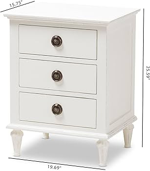 Baxton Studio 3-Drawer, White Wash | Amazon (US)
