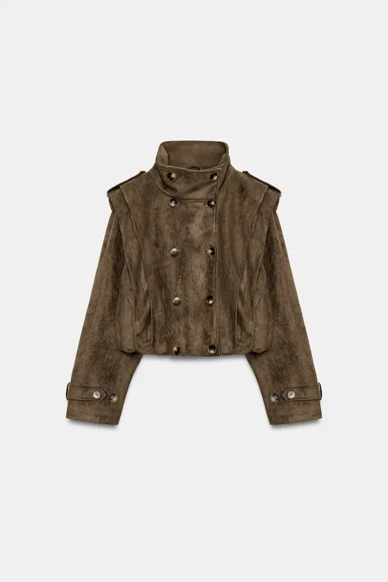 FAUX SUEDE PLEATED SHORT TRENCH COAT | Zara UK