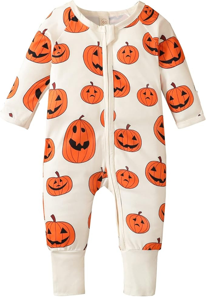 Baby Boys Girls Halloween Clothes Newborn Ghost Long Sleeve Romper Toddler Pumpkin Print Jumpsuit... | Amazon (US)