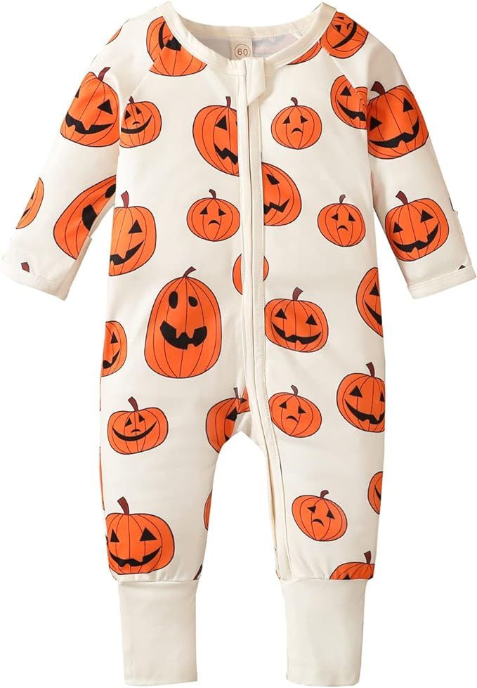 Baby Boys Girls Halloween Clothes Newborn Ghost Long Sleeve Romper Toddler Pumpkin Print Jumpsuit... | Amazon (US)