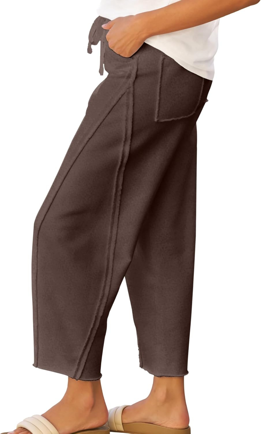 Womens Baggy Barrel Sweatpants Loose Cropped Side Seam Lounge Pants | Amazon (US)